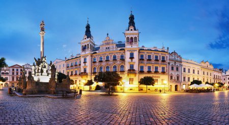 Photo for Panorama of town square in Pardubice at night, Czech Republic - Royalty Free Image