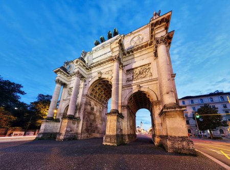Victory Gate in Munich - Siegestor, Germany at dusk