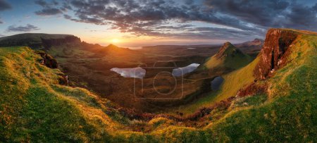 Mountain panorama in Scotland at dramatic sunset, UK
