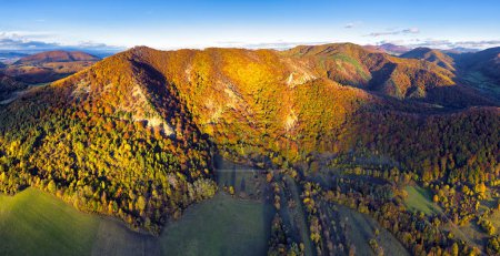 Téléchargez les photos : Panorama de montagne drone avec forêt d'automne. - en image libre de droit