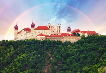 Photo for Austria, rainbow over stift abbey Goettweig - Royalty Free Image