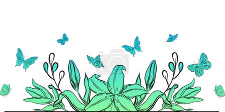 Flores vector dibujo, tatuaje, decoración, hojas y lirios