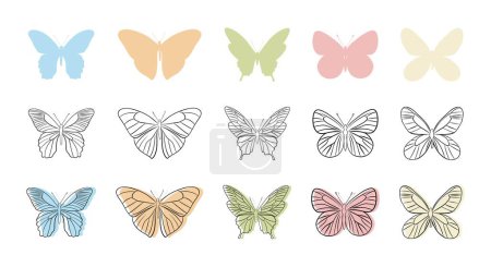 Téléchargez les illustrations : Ensemble vectoriel de papillons colorés et éclos - en licence libre de droit