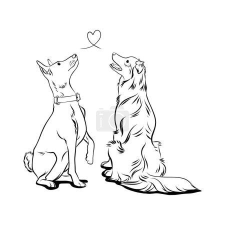 Vector sketch,tattoo,line drawing of two dogs