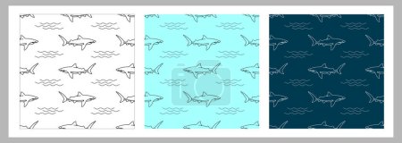 Illustration for Vector linear drawn shark patterns - Royalty Free Image