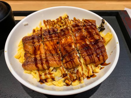 Japanese unagi don - Grilled eel with egg over rice bowl