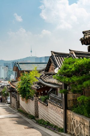 Korean traditional style architecture in Bukchon Hanok village in Seoul, South Korea