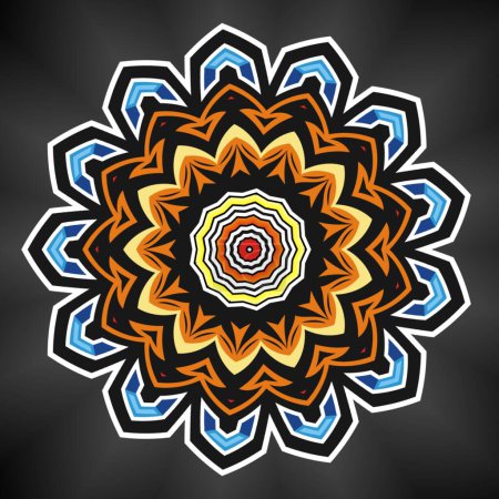 Téléchargez les photos : Mandala fleur ornement décoration ethnique. Élément de design coloré pour le textile, tissu, cadre et bordure, ou impression de papier de mode. - en image libre de droit