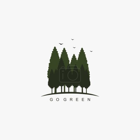 Ilustración de Ir logo goreen con el concepto de árboles y aves que simbolizan la preservación de la naturaleza - Imagen libre de derechos