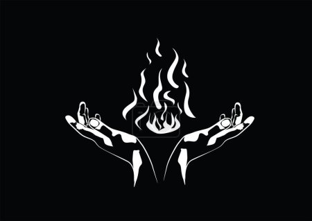 Illustration for A hands holding fire, silhouette - Royalty Free Image