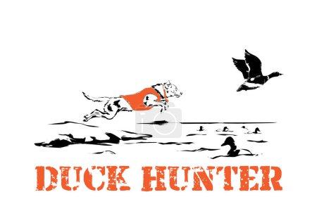 Illustration for Dog hunting ducks on the lake - Royalty Free Image