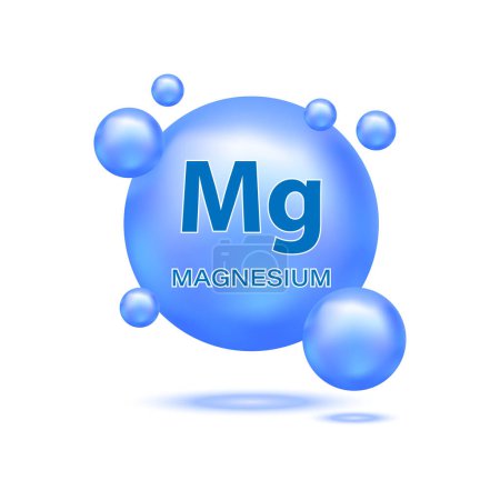 Minéraux Magnésium Mg et vitamines pour la santé. Le concept de nutrition médicale et alimentaire. Illustration vectorielle 3D. Isolé sur fond blanc.