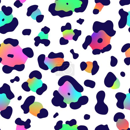 Illustration for Trendy Neon Leopard seamless pattern. Vector rainbow wild animal leo skin, gradient cheetah texture with black and rainbow spots on white for fashion print design, wrapping paper, backgrounds, textile - Royalty Free Image