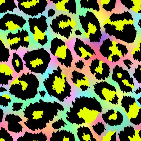 Illustration for Trendy Neon Leopard seamless pattern. Vector rainbow wild animal cheetah skin, gradient leo texture with black and yellow spots on rainbow for fashion print design, wrapping paper, background, textile - Royalty Free Image