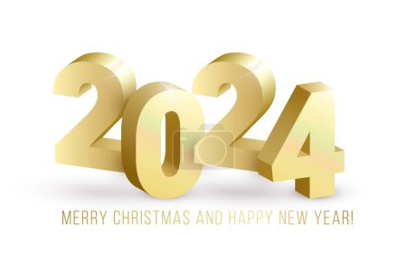 Realistic 3D gold numbers 2024 with shadows on white background. Vector golden greeting concept for web, print, ad, greeting card design element.