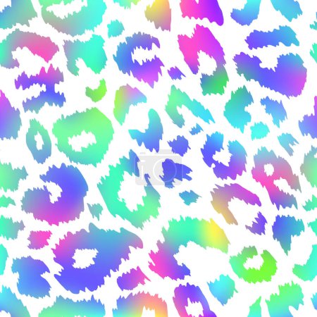 Illustration for Trendy Neon Leopard seamless pattern. Vector rainbow wild animal cheetah skin, gradient leo texture with neon spots on white background for fashion print design, textile, wrapping paper, backgrounds. - Royalty Free Image