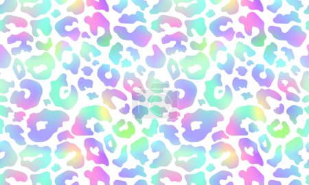 Illustration for Trendy Neon Leopard pattern horizontal background. Vector rainbow wild animal leo skin, gradient cheetah texture with rainbow spots on white background for fashion print design, wallpapers. - Royalty Free Image