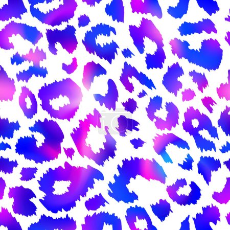 Illustration for Trendy Neon Leopard seamless pattern. Vector purple rainbow wild animal cheetah skin, gradient leo texture with neon spots on white background for fashion print design, textile, wrapping, backgrounds. - Royalty Free Image