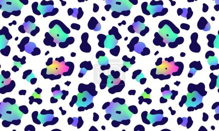 Illustration for Trendy Neon Leopard pattern horizontal background. Vector rainbow wild animal leo skin, gradient cheetah texture with blue and rainbow spots on white background for fashion print design, wallpapers. - Royalty Free Image