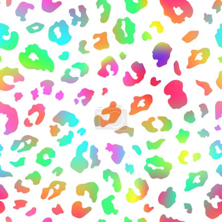 Illustration for Trendy Neon Leopard seamless pattern. Vector rainbow wild animal leo skin, cheetah texture with rainbow gradient spots on white background for fashion print design, textile, wrapping paper. - Royalty Free Image