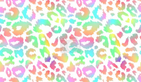 Illustration for Trendy Neon Leopard pattern background. Vector rainbow wild animal cheetah skin, gradient leo texture with gradient spots on white background for fashion print design, textile, wallpaper, backgrounds. - Royalty Free Image