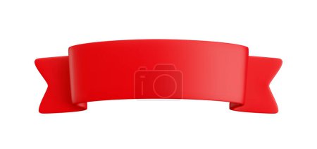 Illustration for Vector Realistic 3d Red Ribbon isolated on white background. Vintage design element, decorative sticker. Cartoon 3d shiny ribbon for sale banner, advert, game, app - Royalty Free Image