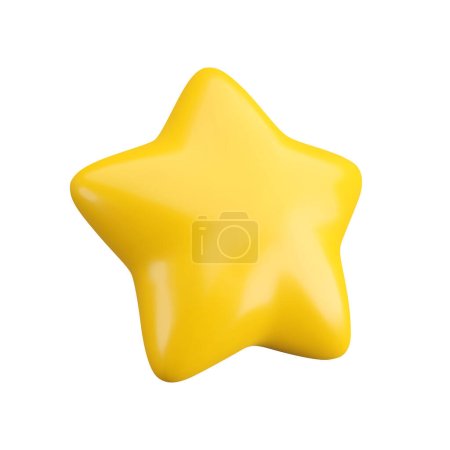 Illustration for Vector 3d gold star icon on white background. Cute realistic cartoon 3d render, glossy yellow star Illustration for customer rating concept, decoration, web, game design, app, advert. - Royalty Free Image
