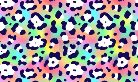Illustration for Trendy Neon Leopard pattern horizontal background. Vector rainbow wild animal leo skin, cheetah texture with black and white spots on gradient background for fashion print design, wallpapers. - Royalty Free Image