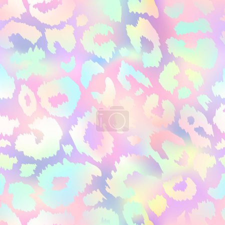 Illustration for Trendy holographic Leopard seamless pattern. Vector pastel rainbow wild animal cheetah skin, gradient leo texture, neon spots on iridescent pink background for fashion print design, wallpaper, decor. - Royalty Free Image