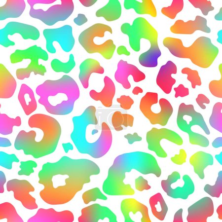 Illustration for Trendy Neon Leopard seamless pattern. Vector rainbow wild animal leo skin, cheetah texture with hand drawn gradient spots on white background for fashion print design, textile, wrapping. - Royalty Free Image