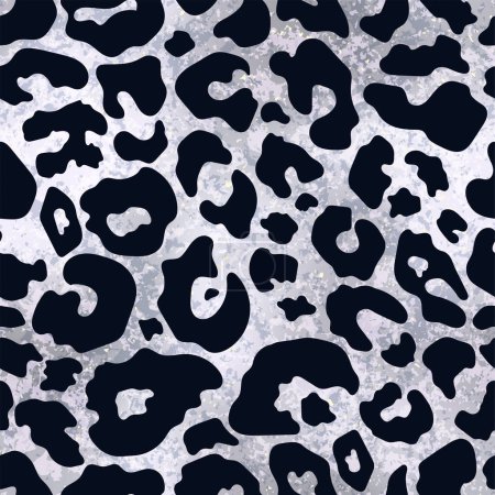 Vector trendiges silbernes Leopardenmuster mit glänzenden, nahtlosen Mustern. Abstrakte Wildtier-Gepardenhaut köchelt metallische Folientextur für Modedesign, Verpackung, digitales Papier, Tapete, Hintergrund