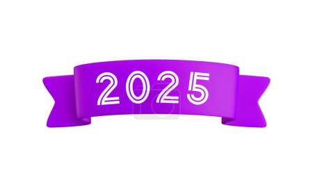 Illustration for Vector cartoon 3d violet folded ribbon with numbers 2025, realistic 3d design element for graduation design, yearbook, new year greeting card, Christmas design - Royalty Free Image