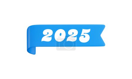 Illustration for Vector cartoon 3d straight blue ribbon with numbers 2025, realistic 3d horizontal tape design element for graduation design, yearbook, new year greeting card, Christmas sticker. - Royalty Free Image