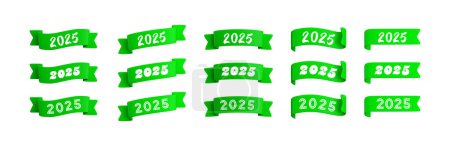 Vector cartoon 3d green folded ribbons set with numbers 2025, realistic 3d design elements for graduation design, yearbook, new year greeting card, Christmas design.