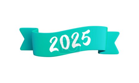 Illustration for Vector cartoon 3d turquoise ribbon with numbers 2025, realistic 3d design element for graduation design, yearbook, new year greeting card, Christmas design. - Royalty Free Image