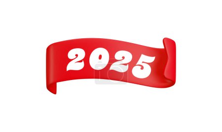 Illustration for Vector cartoon 3d red ribbon with numbers 2025, realistic 3d design element for graduation design, yearbook, new year greeting card, Christmas design. - Royalty Free Image