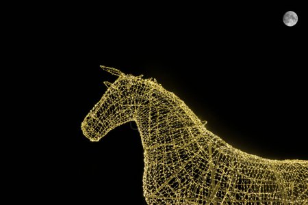 Foto de El caballo galopante bajo la luz de la luna - espectáculo de luz moderna - Imagen libre de derechos