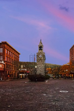 Town center with golden leaves and a beautiful sky - Corning, Upstate NY, USA