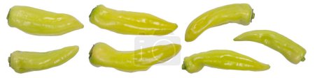 Photo for Green pointed peppers on white background, photo taken from above - Royalty Free Image