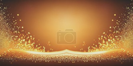 Foto de Resumen de lujo brillante oro brillo partículas y brilla efecto bokeh sobre fondo naranja para la plantilla de diseño de presentación de póster con copyspace - Imagen libre de derechos