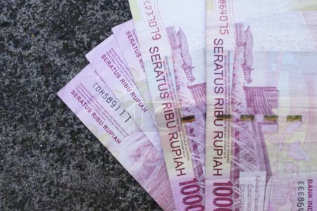 colorful Indonesian money neatly lined up various fractions