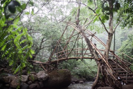 traditional bridges made of bamboo in indonesia