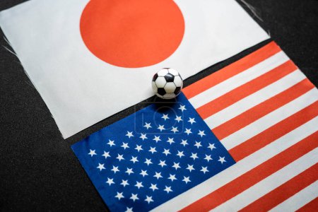 Japan vs USA, Football match with national flags