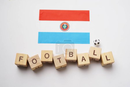 Paraguay flag with football title and white background. football concept