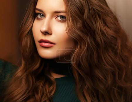 Photo for Hairstyle, beauty and hair care, beautiful woman with long healthy hair, brunette model wearing natural makeup, glamour portrait for hair salon and haircare brand - Royalty Free Image