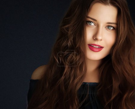 Photo for Beauty, makeup and skincare, face portrait of beautiful woman with long hairstyle on black background for luxury cosmetics, wellness or glamour fashion look - Royalty Free Image