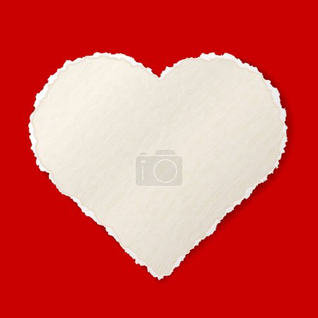 Illustration for Heart symbol of paper isolated on red background. Paper heart sign with torn edge. Vector image for valentines day, wedding, romantic relationship, decoration, love, etc - Royalty Free Image