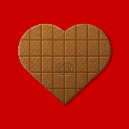 Illustration for Heart shaped milk chocolate bar. Sweet chocolate heart isolated on red background. Vector image for valentines day, confection, wedding, food, romantic relationship, dessert, love, etc - Royalty Free Image