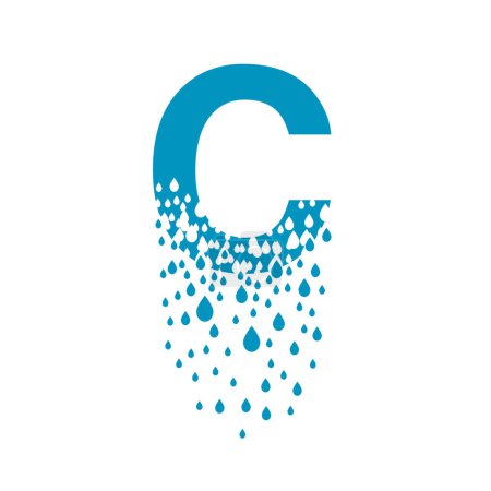 Illustration for The letter C dissolves into droplets. Drops of liquid fall out as precipitation. Destruction effect. Dispersion. - Royalty Free Image