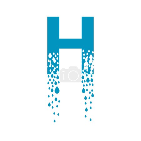 Ilustración de La letra H se disuelve en gotitas. Las gotas de líquido caen como precipitación. Efecto de destrucción. Dispersión. - Imagen libre de derechos